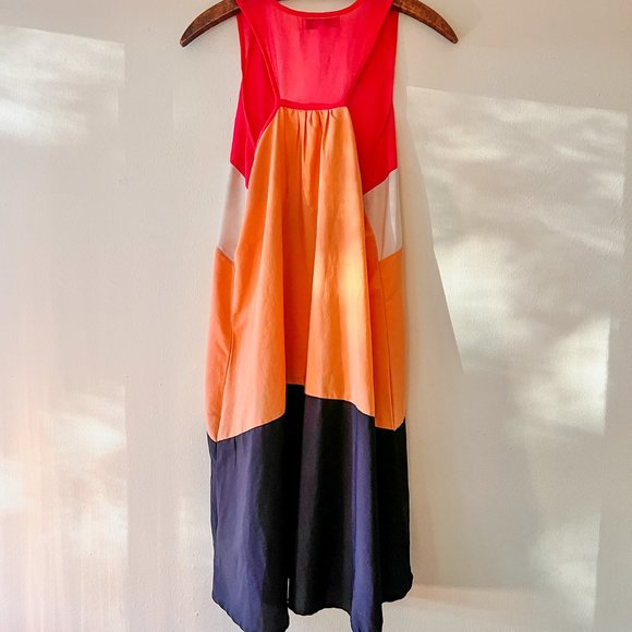 Claudia Richard Color Block High Low Sleeveless Shift Dress Striped Racerback - Picture 3 of 9